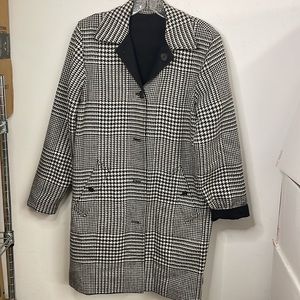 Lauren Ralph Lauren Black and White Houndstooth Coat Reversible Wool
